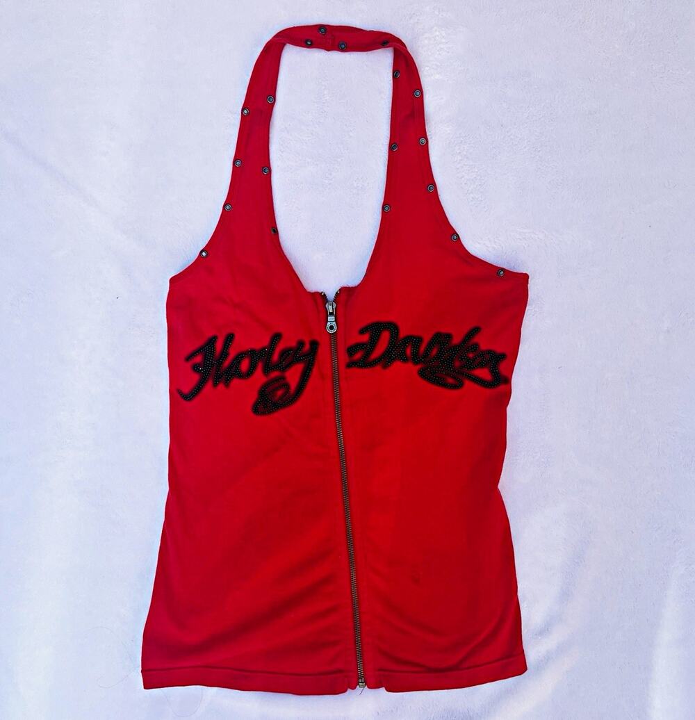 Vintage Harley Davidson Women’s M Red Halter Tank Top Full Zip Biker Y2K